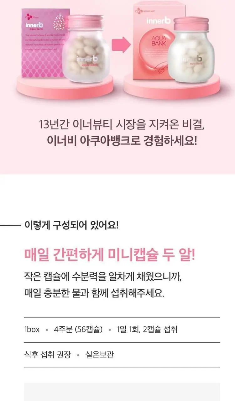 [히알루론산] CJ 이너비 아쿠아뱅크 56캡슐 (28일분) 상세페이지 12